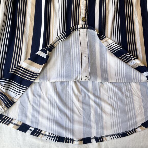No Comment NY-LA Women Mini Dress XL Navy Striped Shift 3/4 Sleeve Off Shoulder - Picture 7 of 9